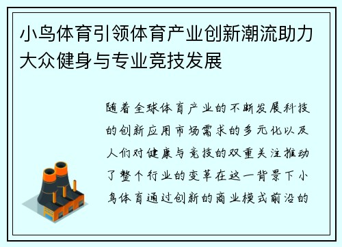 小鸟体育引领体育产业创新潮流助力大众健身与专业竞技发展